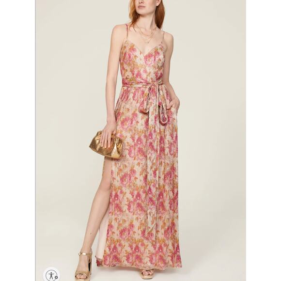 Dress the Population Floral Plisse Maxi Dress XXL Metallic Goddess Gown $268 - Picture 1 of 14